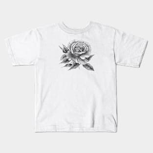 Rose Flower Tattoo Style Black and White Illustration Kids T-Shirt